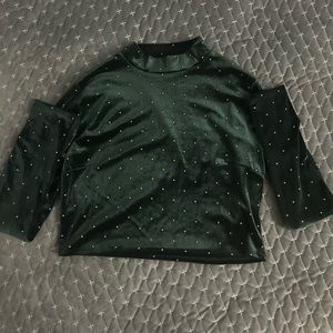 Forever 21 Emerald Green Velvet Cropped Top w/ Gold Beads